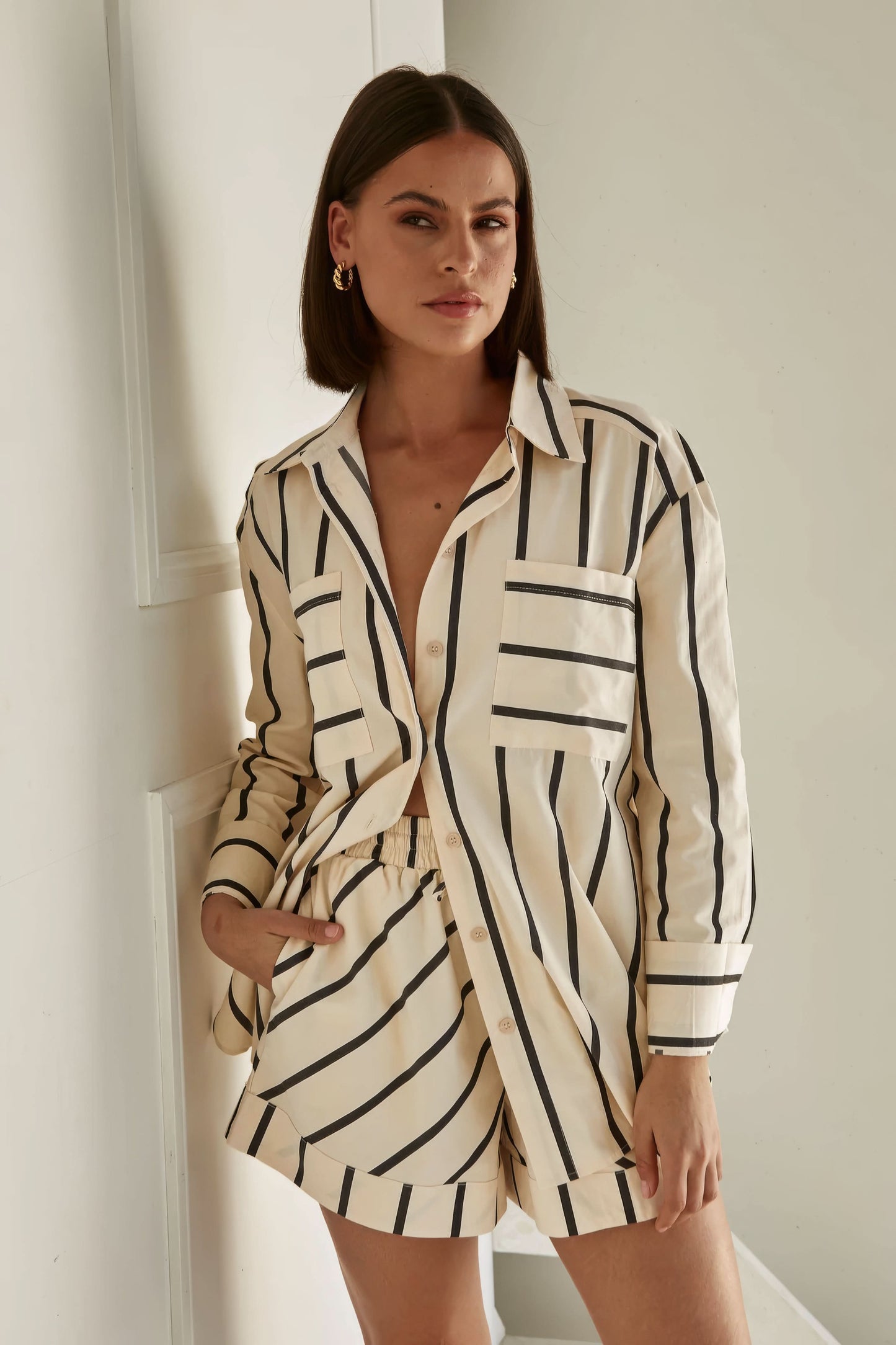 Women's Summer Striped Long Sleeve Shirt and Shorts Set - product image 6