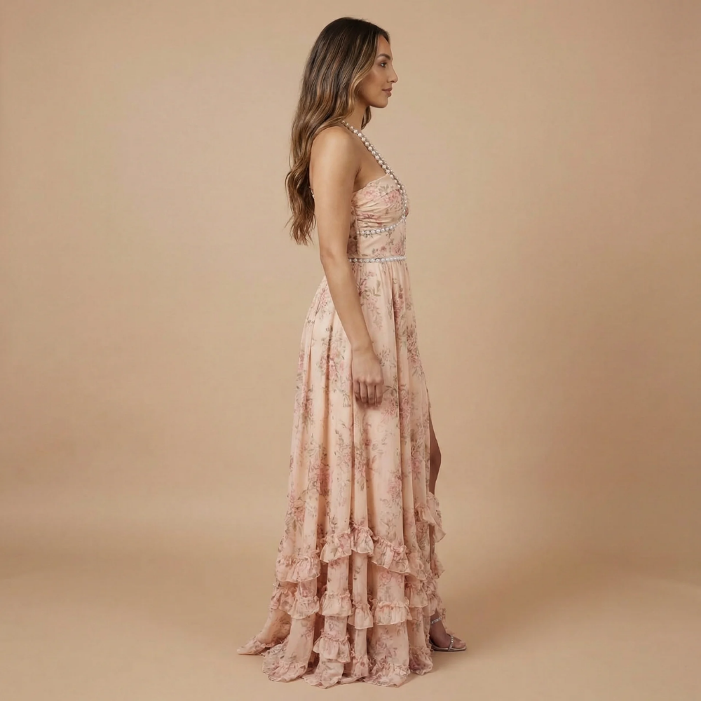 Women's Wedding Guest Floral Halter Maxi Dress With Slit - product image 8