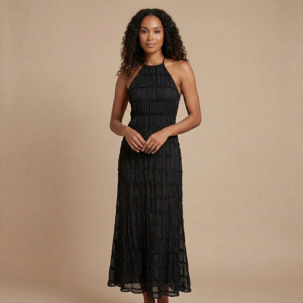 Women's Wedding Guest Halter Textured Maxi Dress – Nerisa Studio
