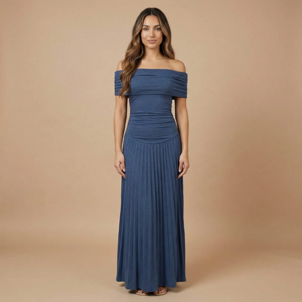 Women's Wedding Guest Off Shoulder Pleated Maxi Dress - product image 2