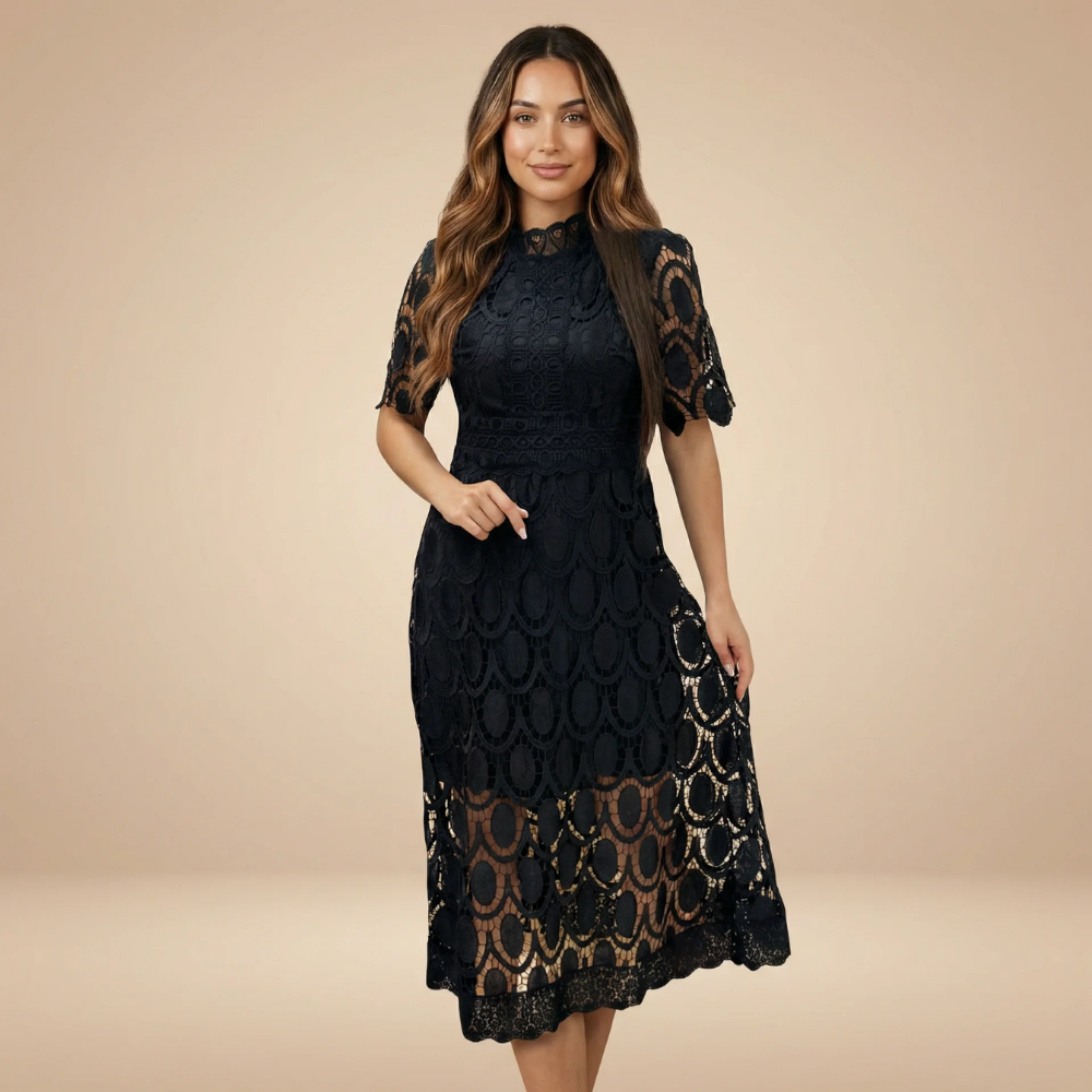 Women's Cocktail Lace Mock Neck Midi Dress - product image 4