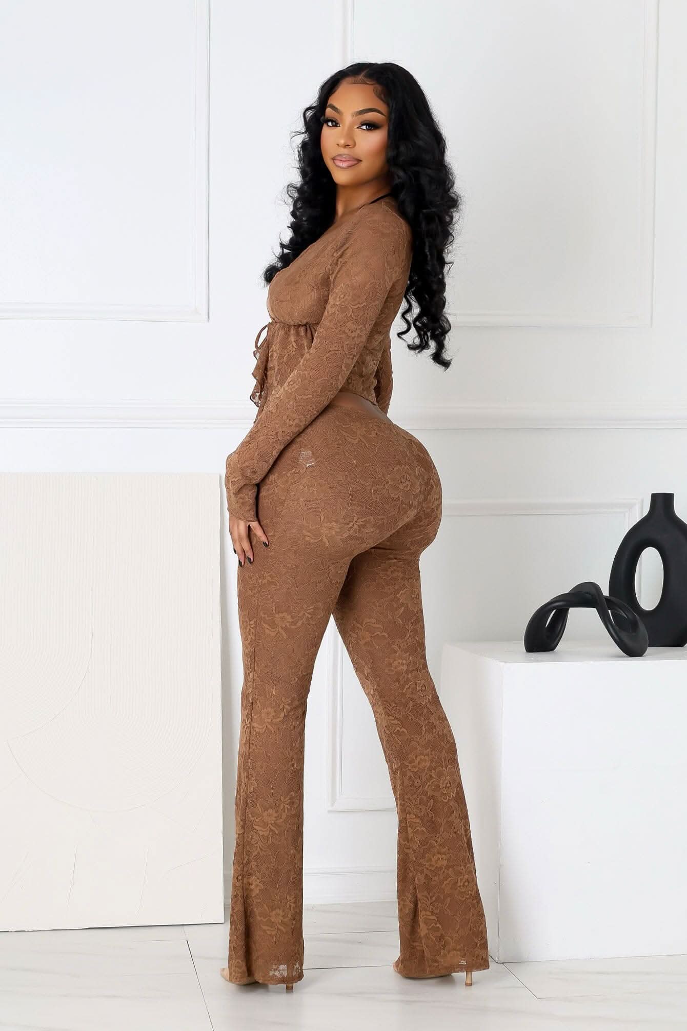 Women's Cocktail Floral Lace Long Sleeve Pants Set - product image 11