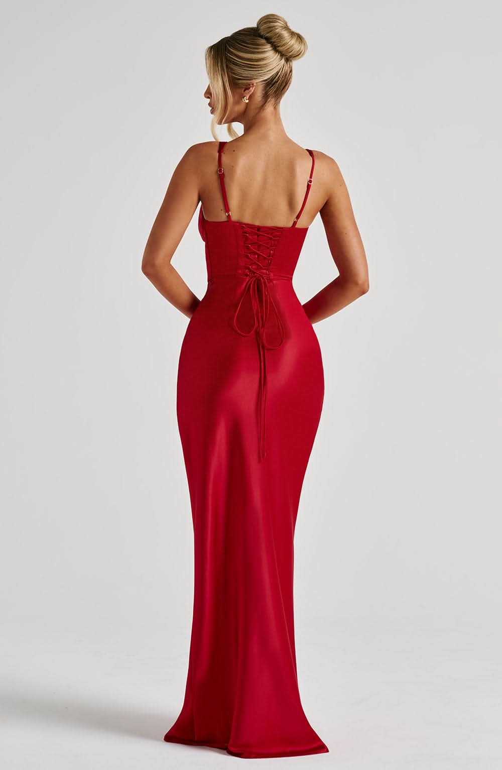 Red Satin Corset Maxi Dress