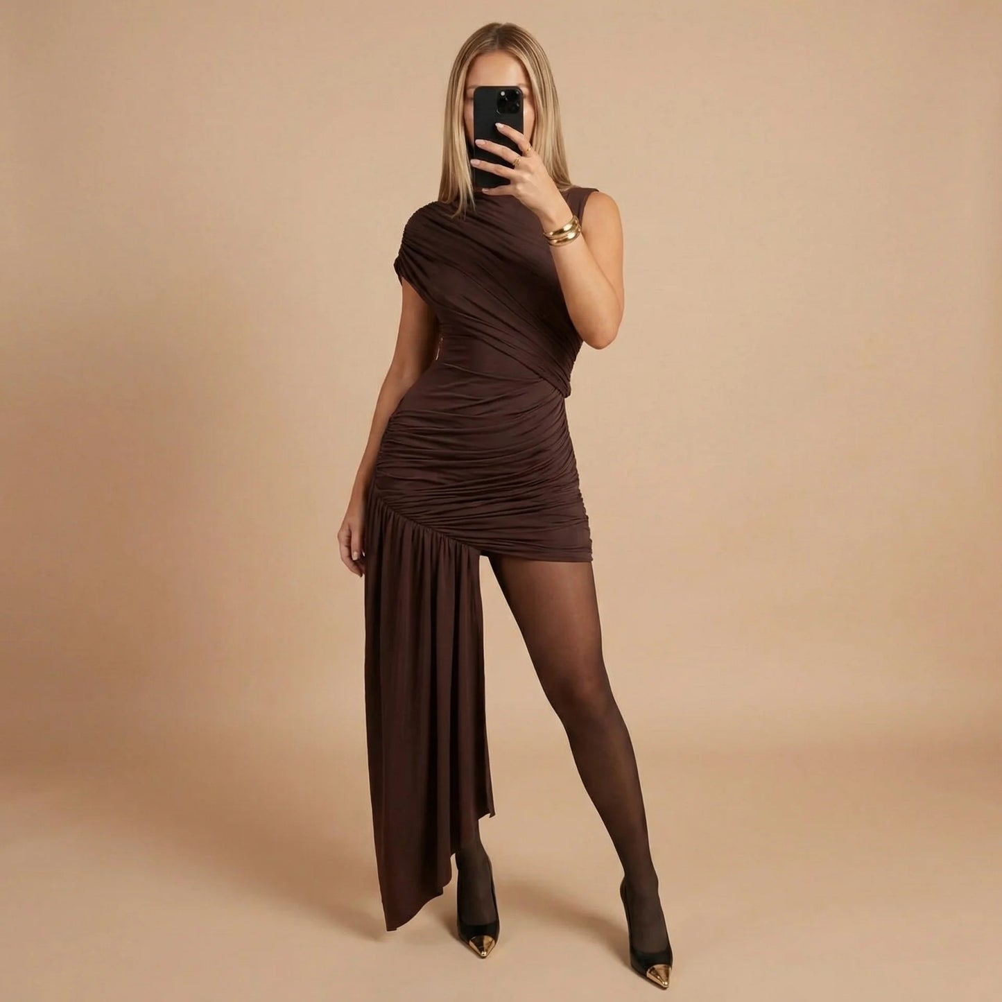 Women's Cocktail Ruched One Shoulder Mini Dress With Drape - product image 1