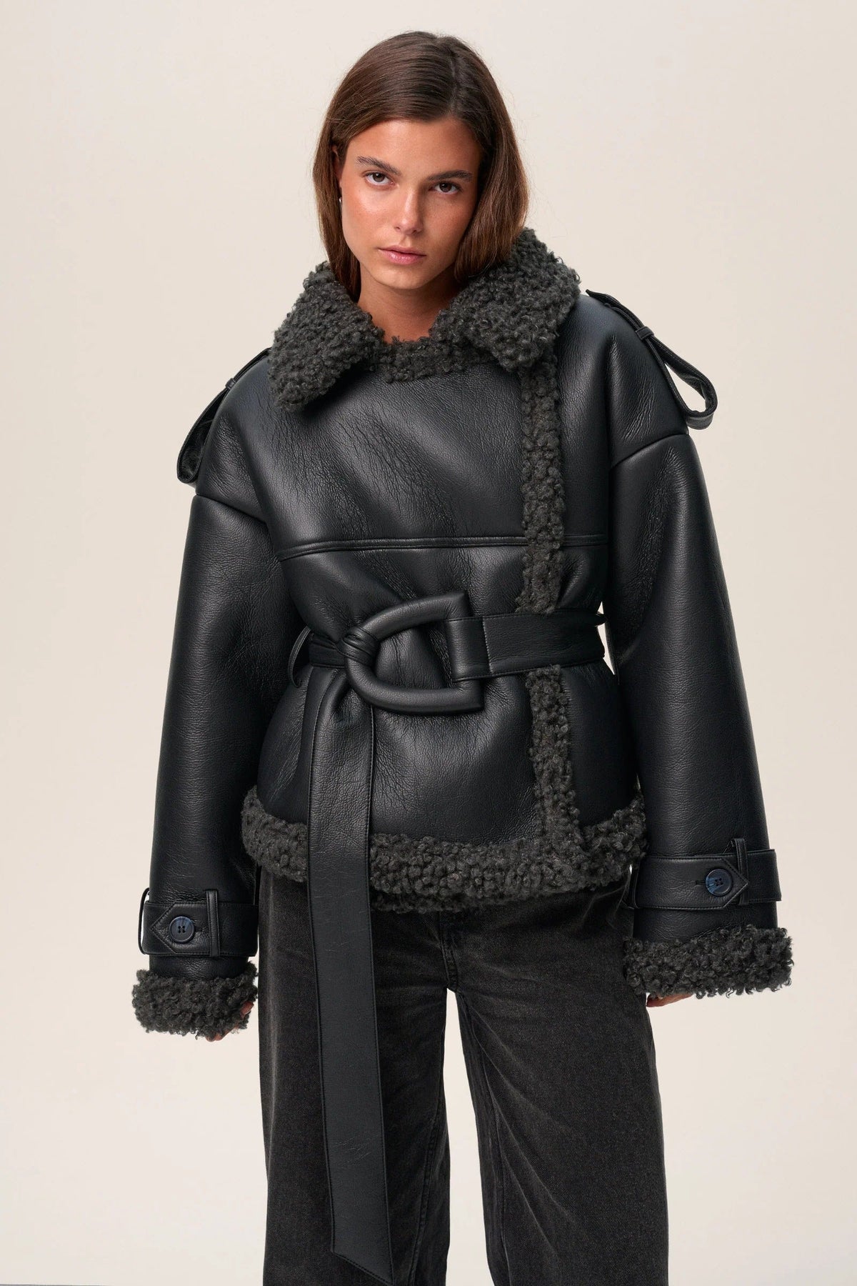 Women's Belted Plush-Trim Jacket - View 3