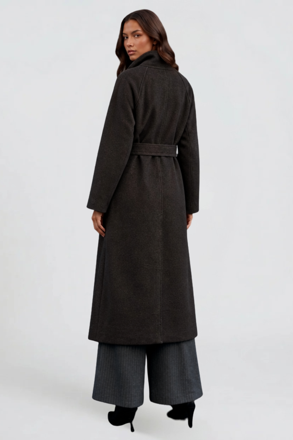 Women's Belted Tailored Brushed-Texture Longline Coat - View 10