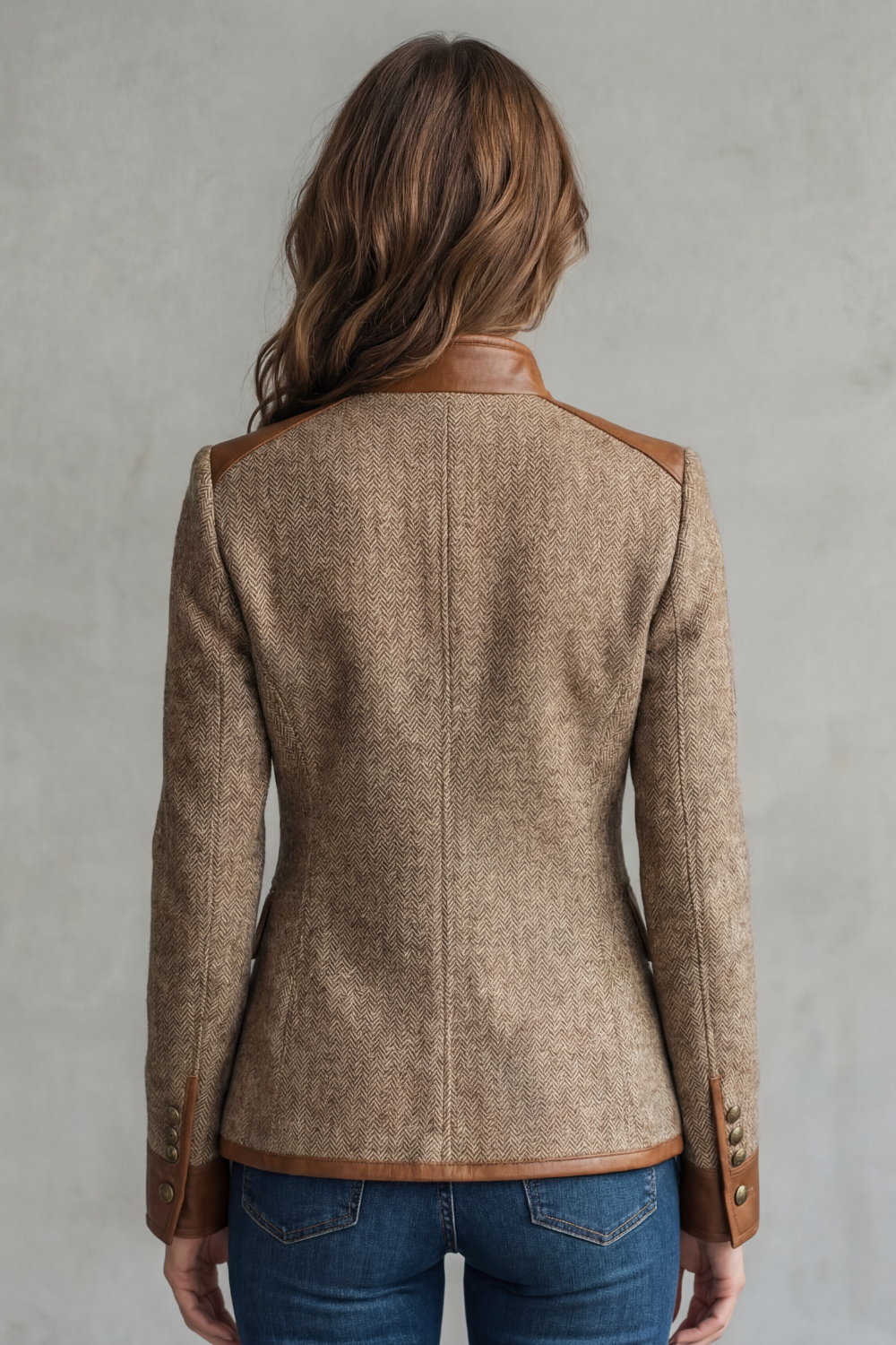 Women's Contrast Leather-Look Trim Tailored Blazer - View 4