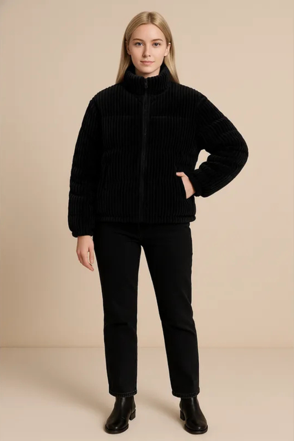 Women's High Neck Quilted Puffer Jacket - Black - View 3