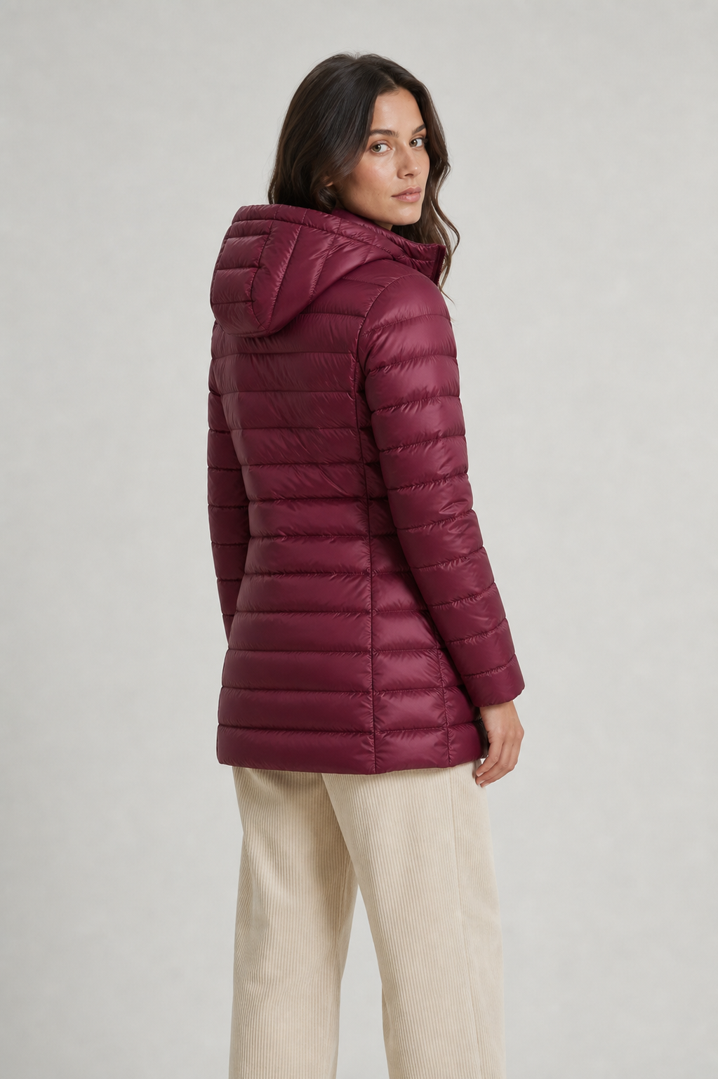 Women's Hooded Quilted Mid-Length Puffer Jacket - View 10