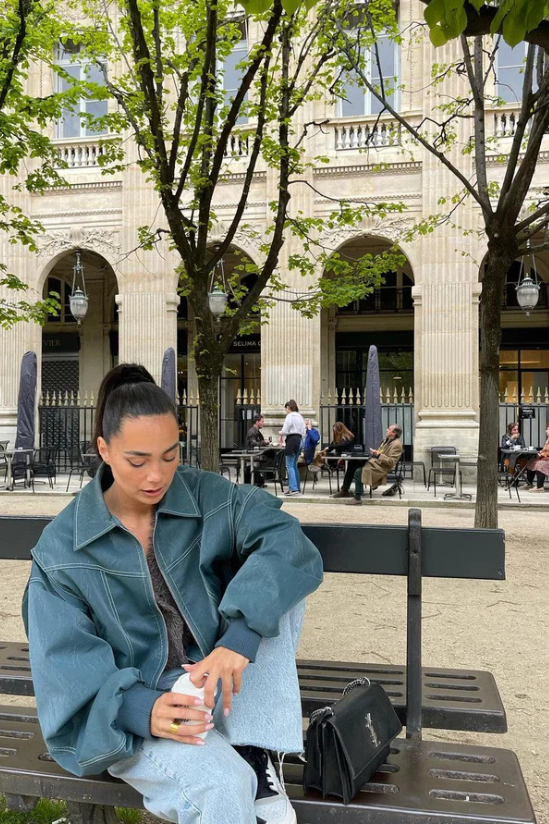 Women's Oversized Leather-Look Jacket - Green - View 12