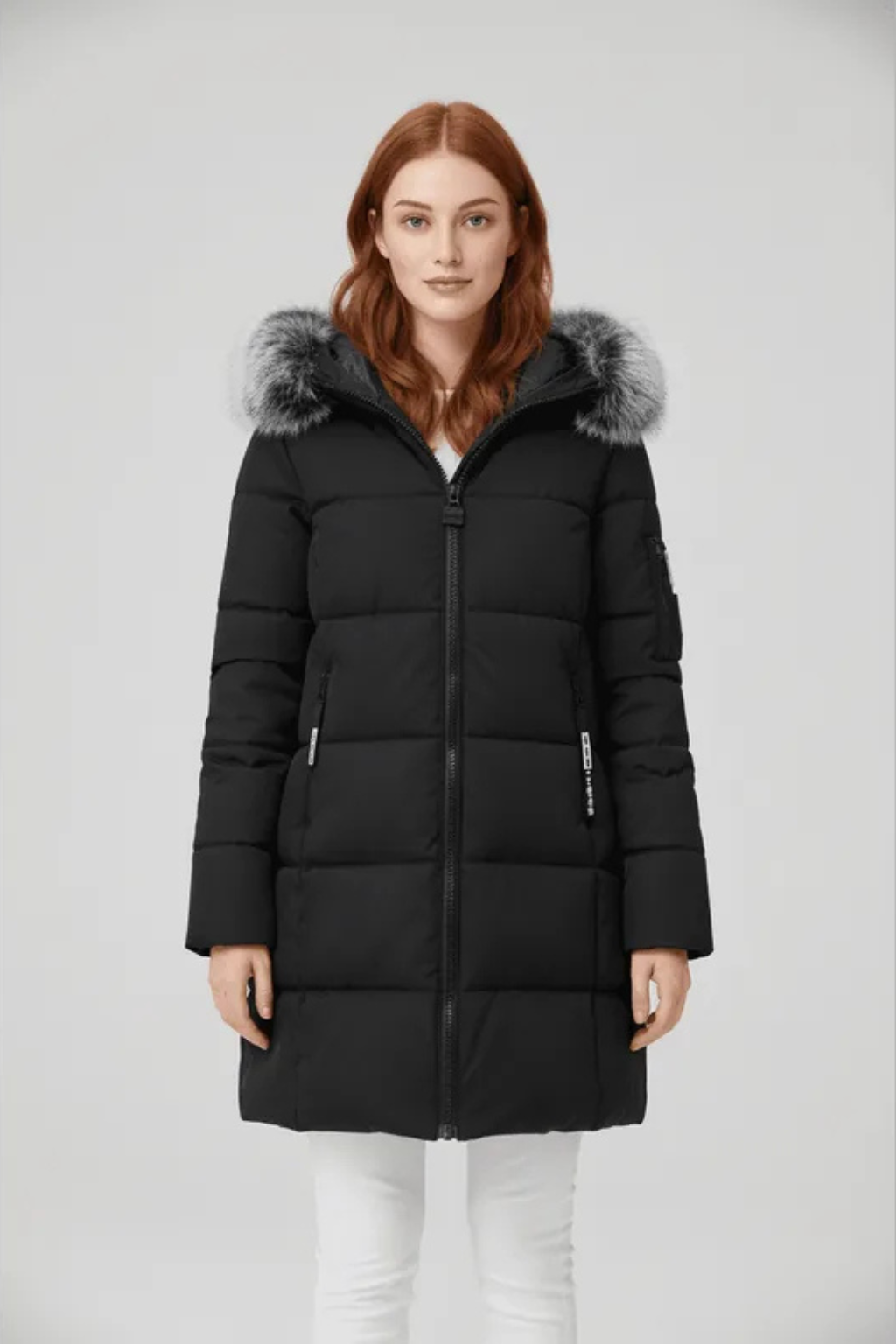 Women's Plush-Trim Hooded Longline Puffer Coat - Black - View 3