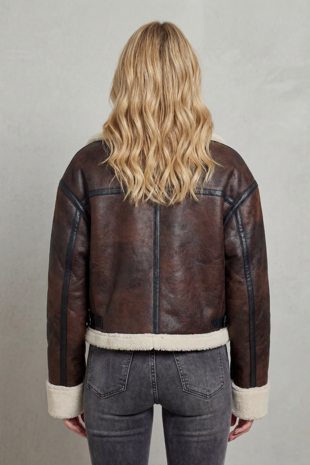 Women's Plush-Trim Cropped Aviator Jacket - View 4