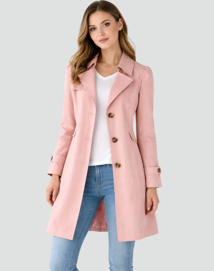 Women's Tailored Button Longline Coat - Pink - View 6
