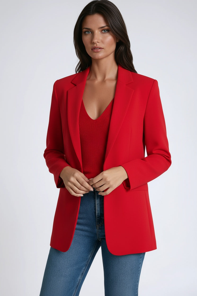 Women's Tailored Longline Blazer - Red - View 10