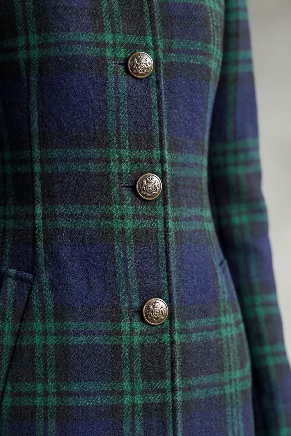 Women's Tartan High Neck Tailored Long Coat - View 5