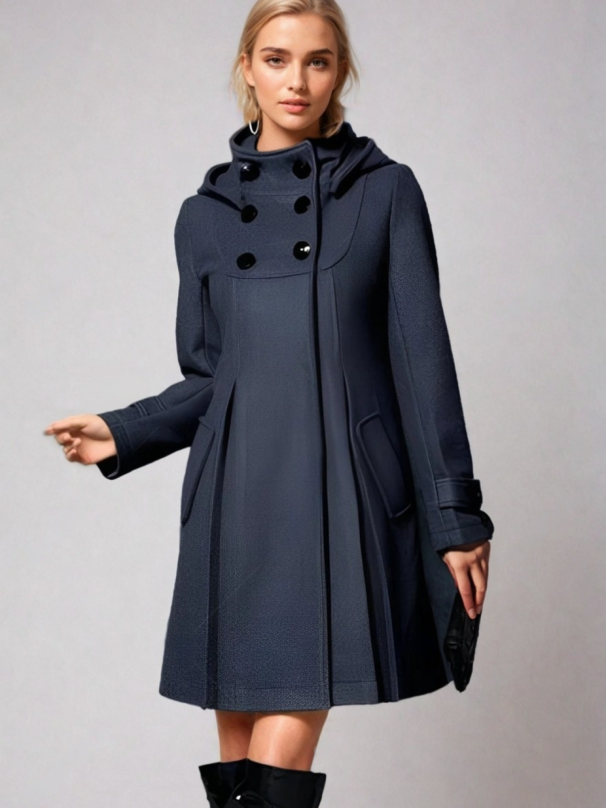 Women's A-Line Funnel Neck Coat - Navy