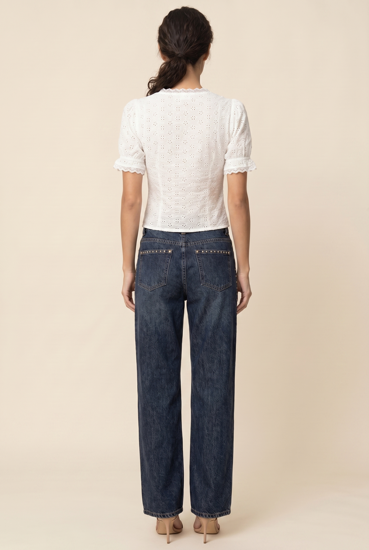 Women's Brunch Tie Front Cropped Lace Top - White