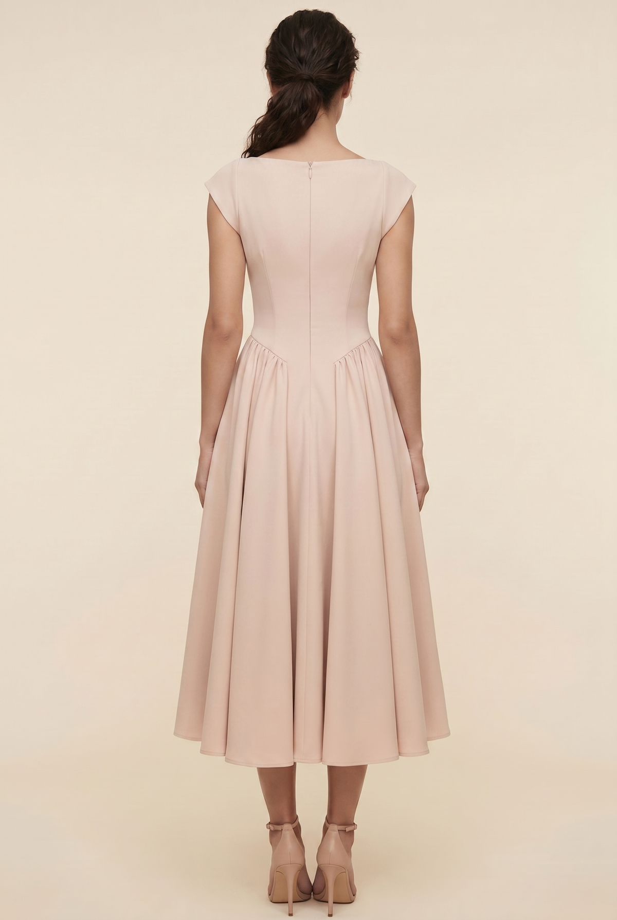 Women's Cap Sleeve Structured Wedding Guest Midi Dress - Nude