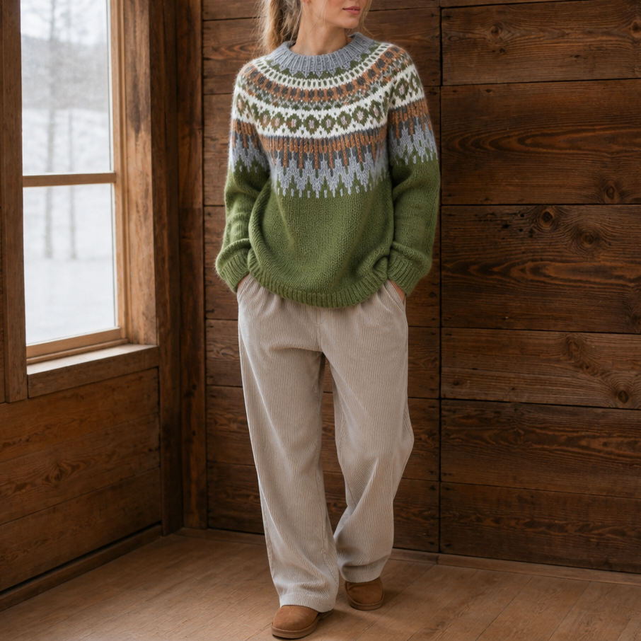 Women's Colorblock Yoke Knit Sweater - Olive Green