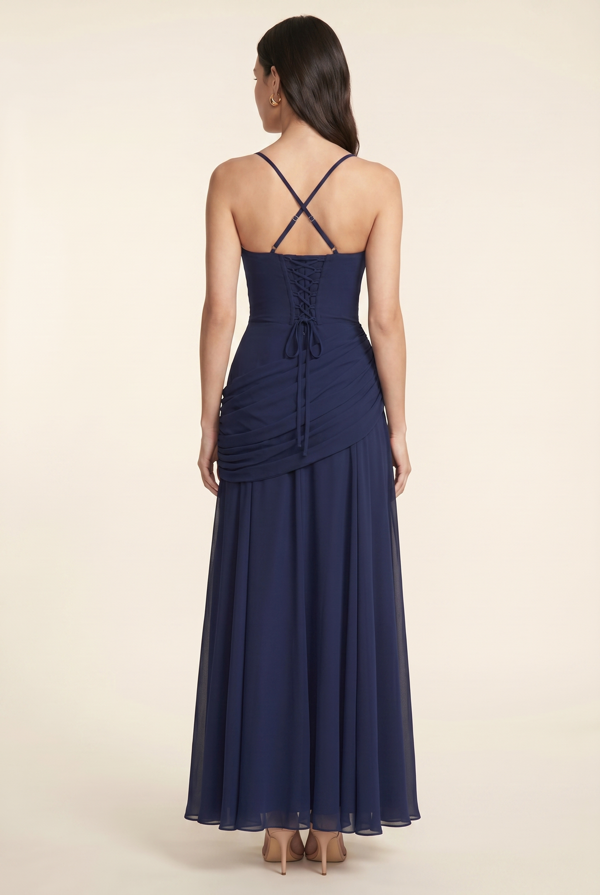 Women's Cowl Neck Chiffon Formal Maxi Dress - Navy