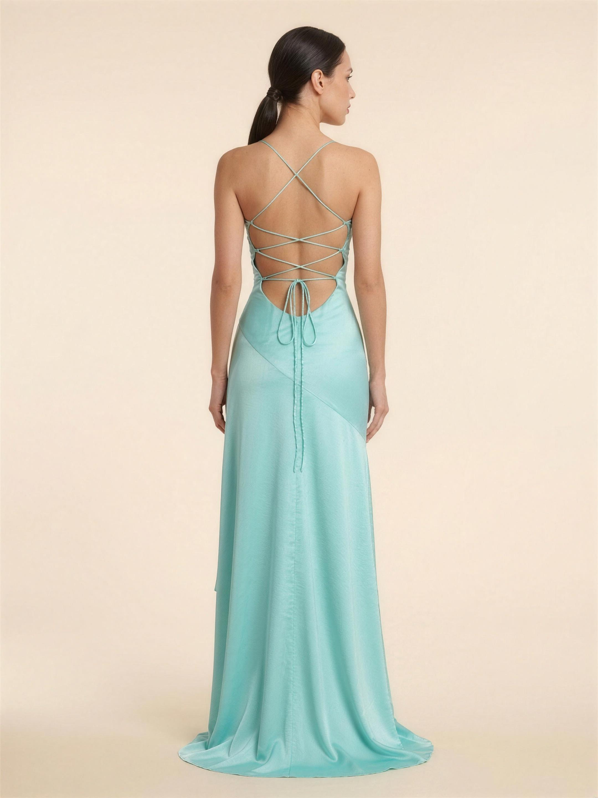 Women's Cowl Neck Satin Formal Maxi Dress - Turquoise