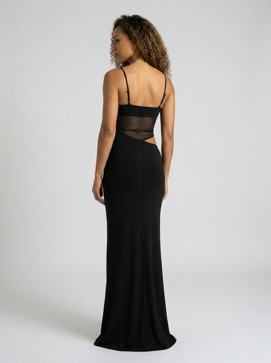 Women's Date Night Cutout Waist Column Maxi Dress - Black