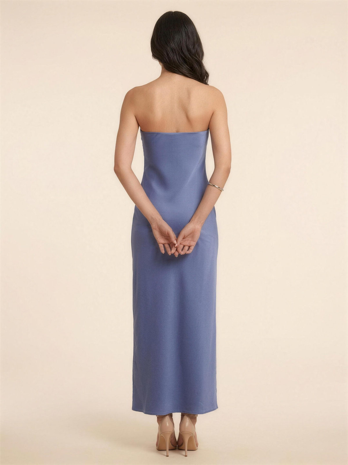 Women's Date Night Strapless Bandeau Maxi Dress - Blue Grey