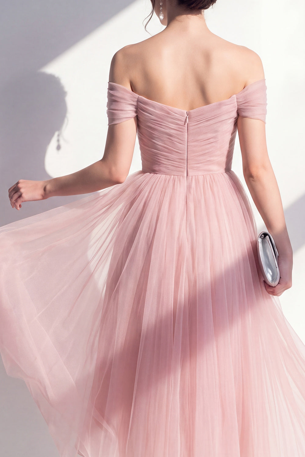 Women's Dusty Rose Off-Shoulder Tulle Midi Dress - Dusty Rose