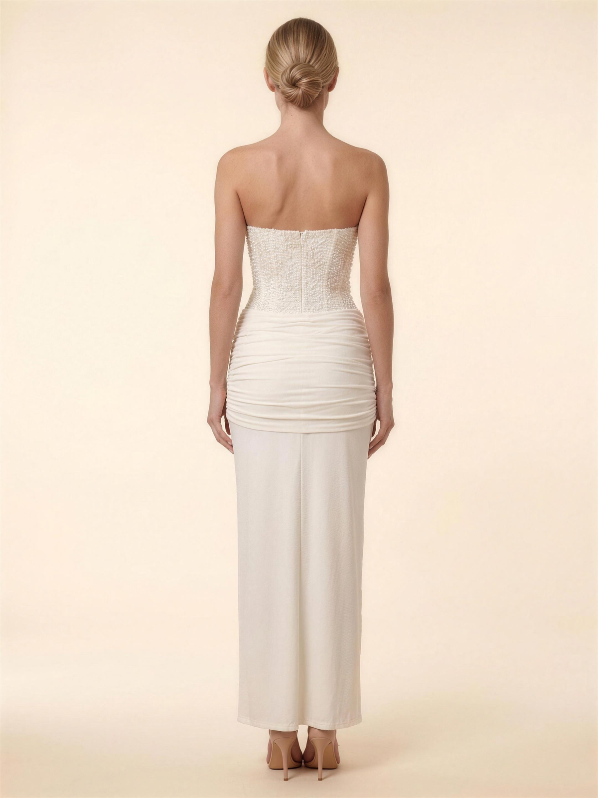 Women's Embellished Corset Knot Drape Formal Maxi Dress - Ivory