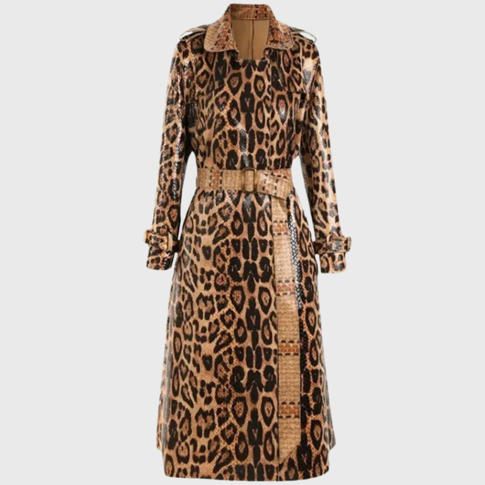Women's Fall Leopard Print Trench Coat - Leopard