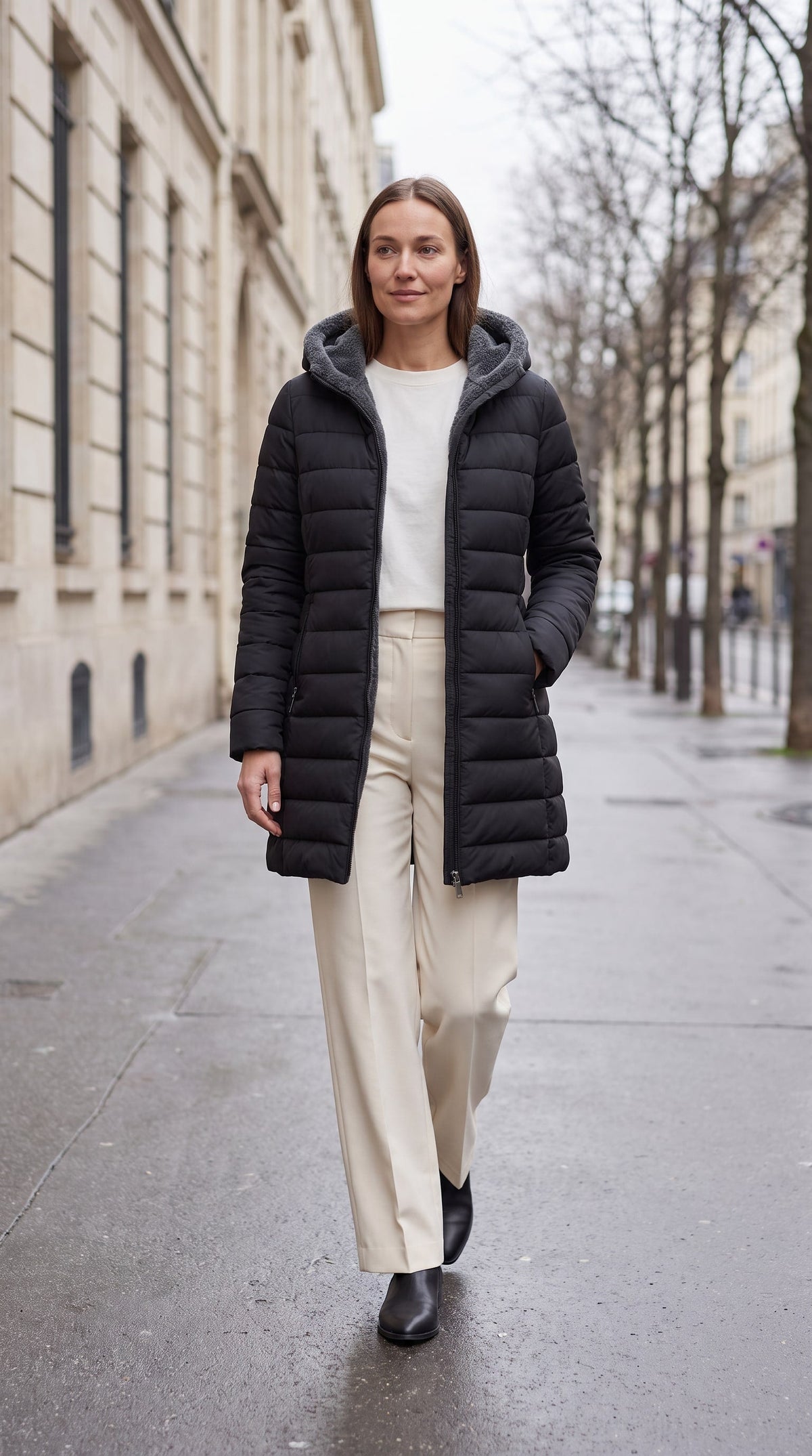 Women's Fleece-Lined A-Line Winter Coat - Black