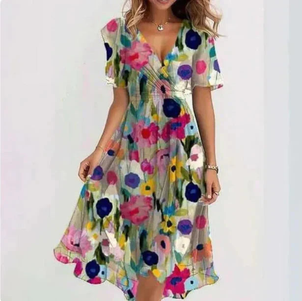 Women's Flutter Sleeve Wrap Wedding Guest Midi Dress - Mixed Floral