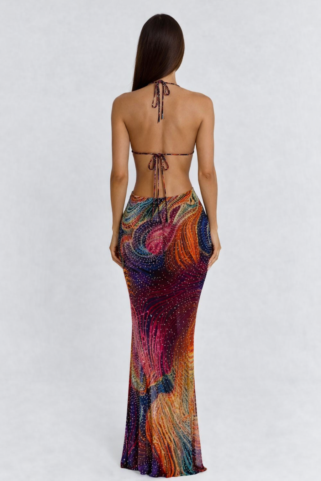 Women's Gala Halter Sequin Maxi Dress - Iridescent Sequin