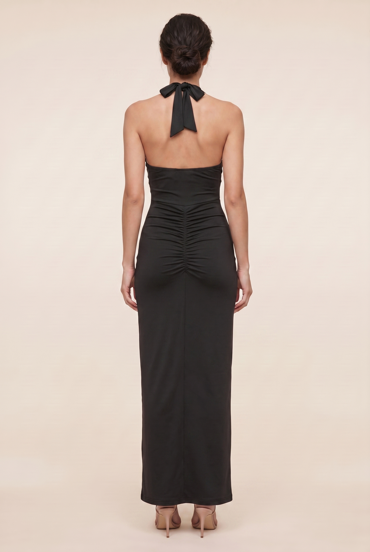 Women's Halter Cutout Ruched Cocktail Maxi Dress - Black