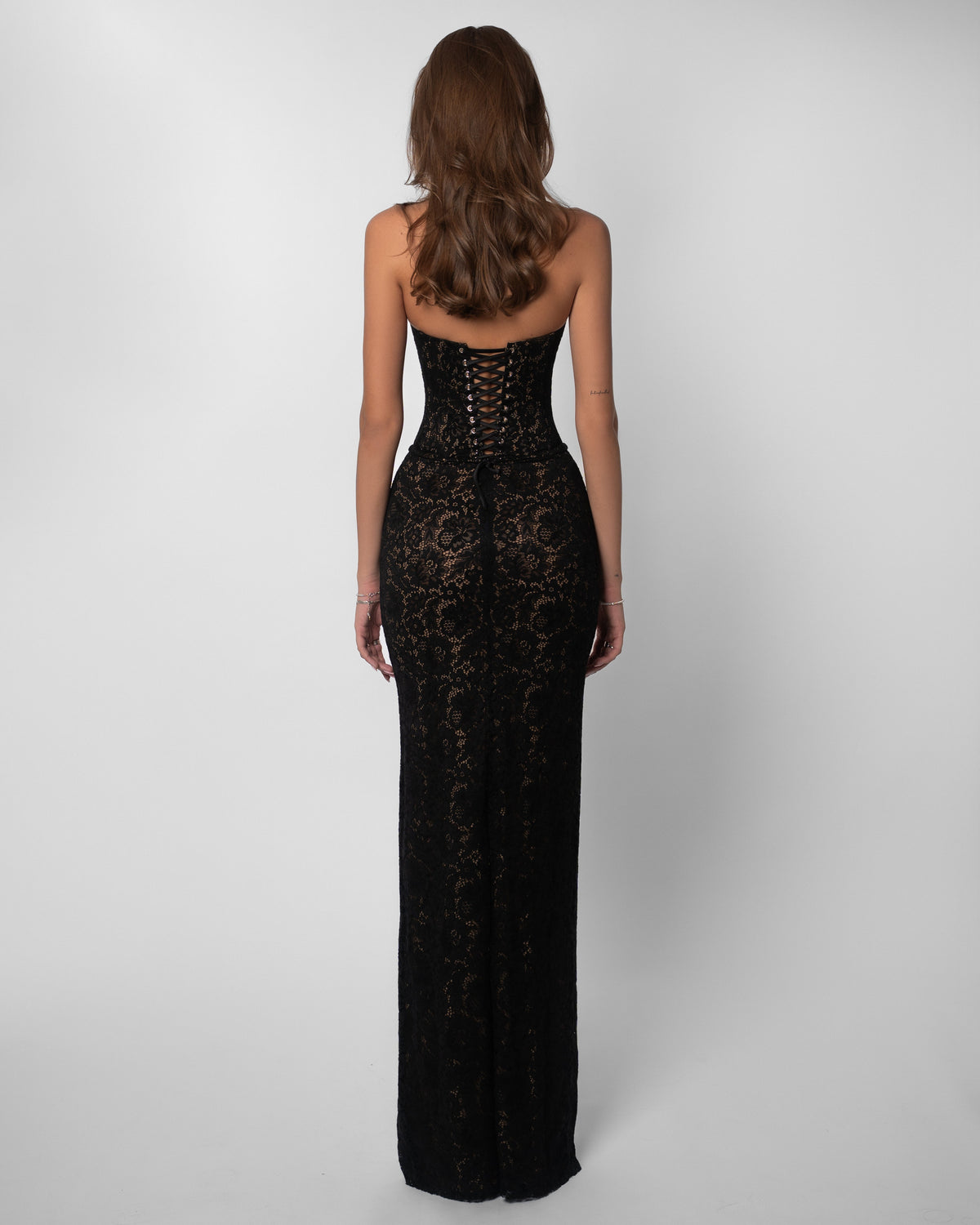 Women's Lace Halter Corset Black Maxi Dress - Black