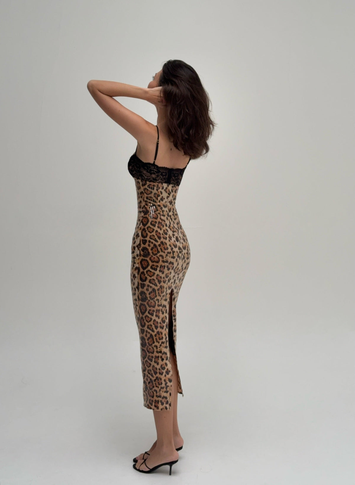 Women's Leopard Print Spaghetti Strap Cocktail Midi Dress - Leopard