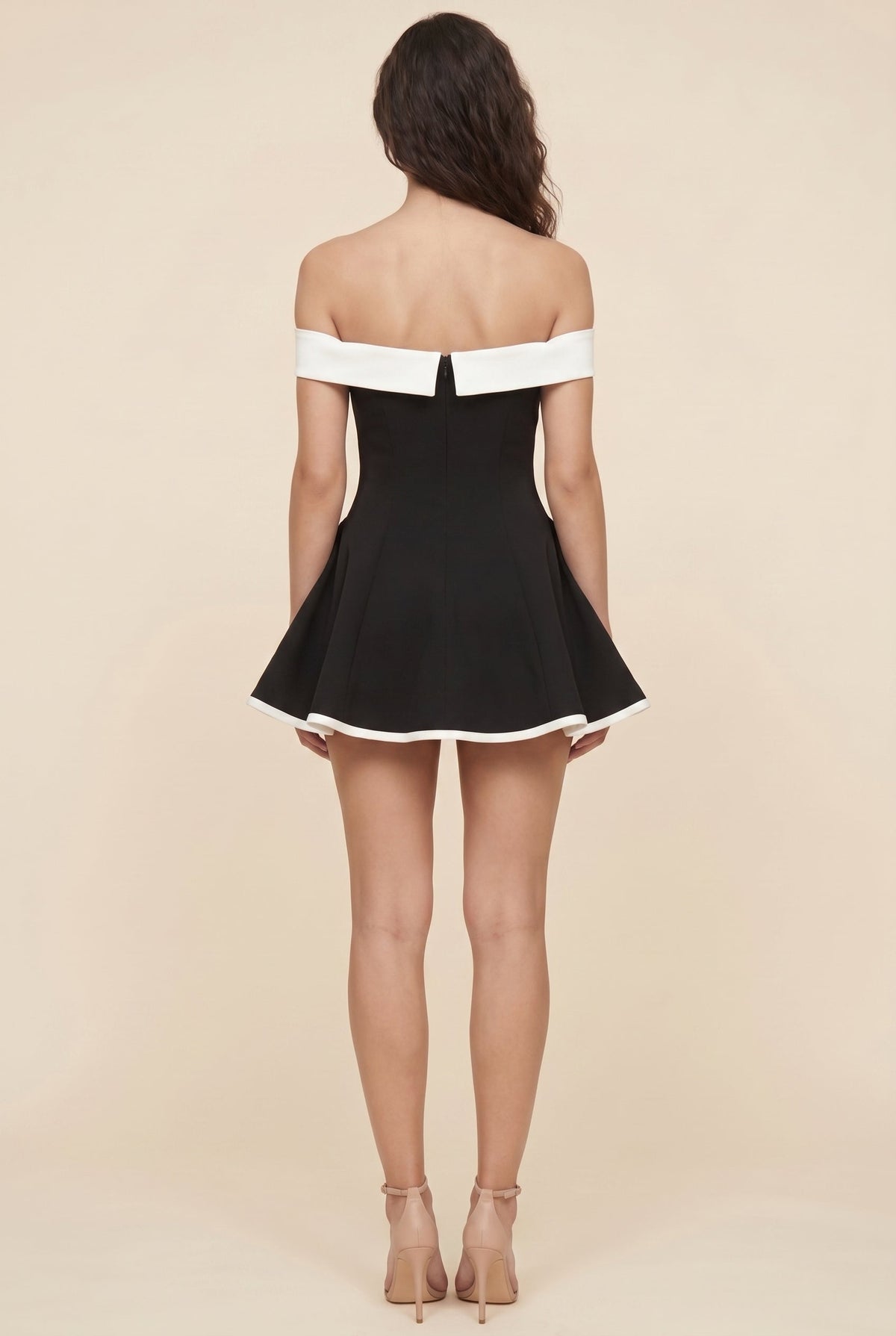 Women's Night Out Off Shoulder Black Mini Dress - Black and White