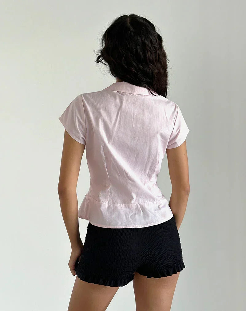 Women's Office Cropped Button Front Pink Pinstripe Top - Pink