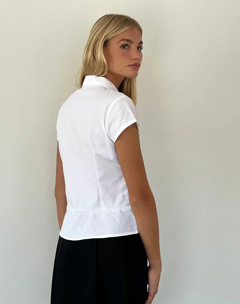 Women's Office Pintuck Collared Button Up White Blouse - White