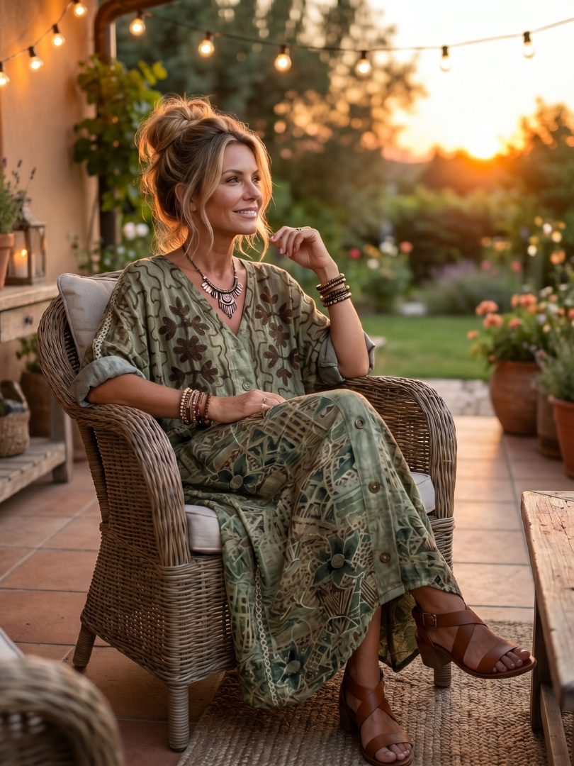 Women's Olive Floral Button-Front Maxi Dress - Olive Green Floral
