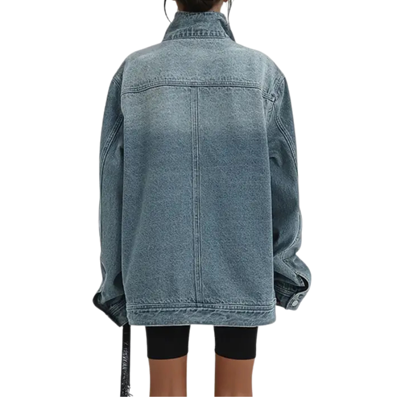 Women's Oversized Asymmetric Button Light Blue Jacket - Light Blue