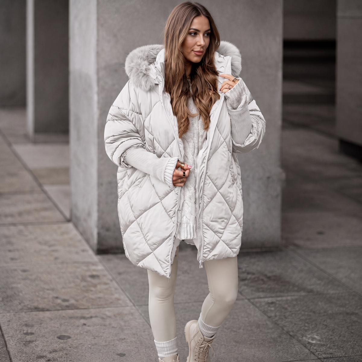 Women's Oversized Faux Fur Hood Parka Coat - White