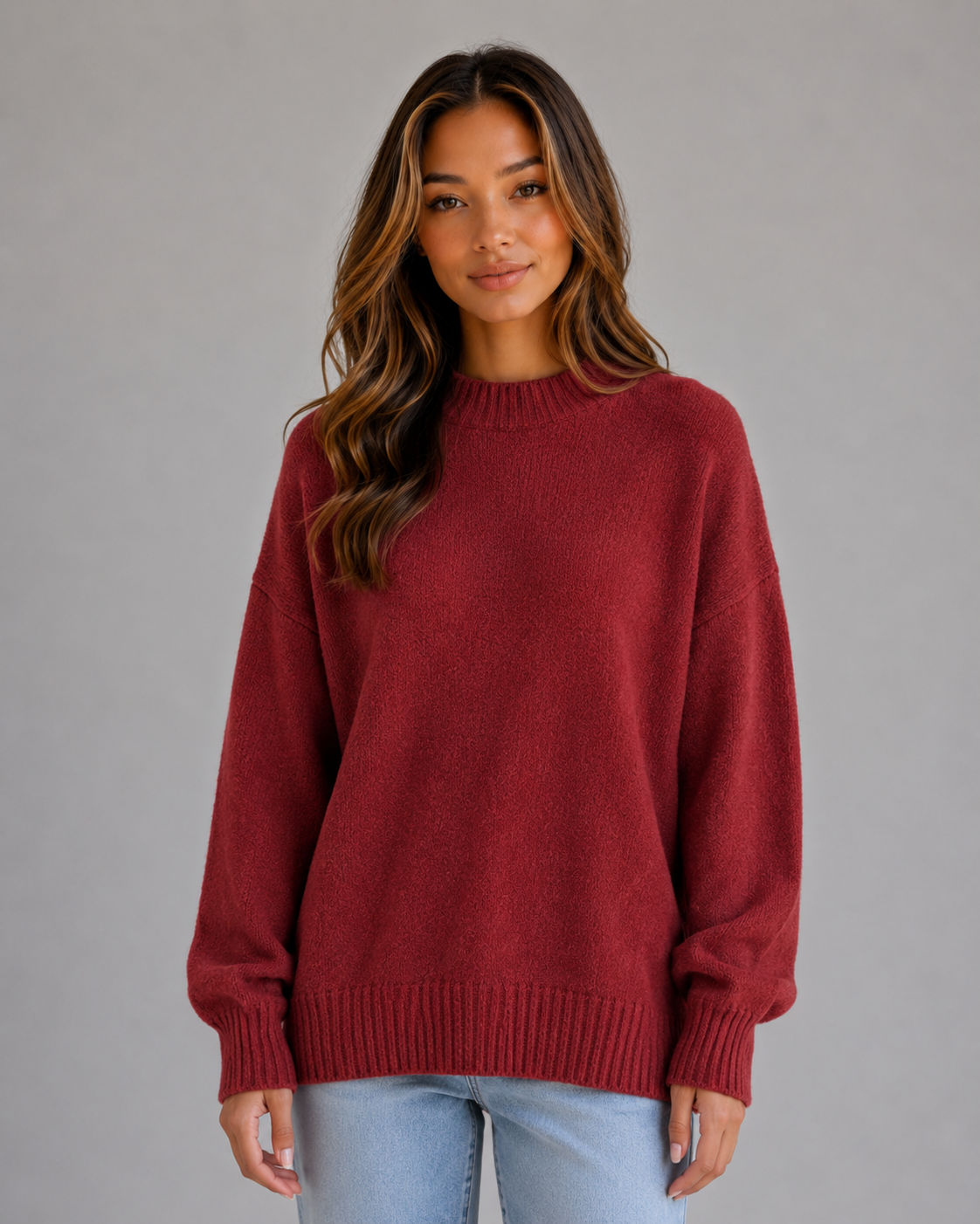 Women's Oversized High Neck Sweater Top - Red