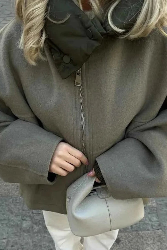 Women's Oversized Padded Hood Jacket - Olive