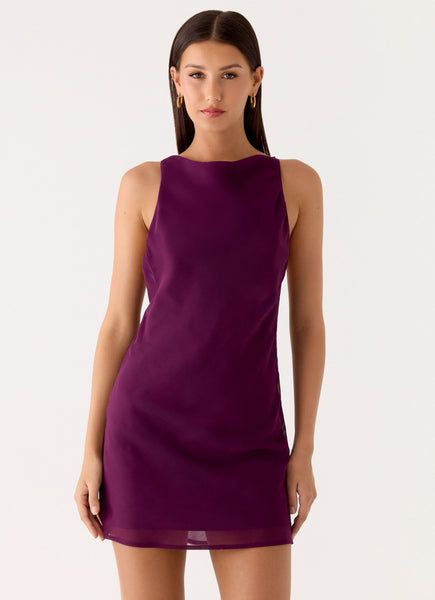 Women's Plum High-Neck Cocktail Mini Dress - Plum