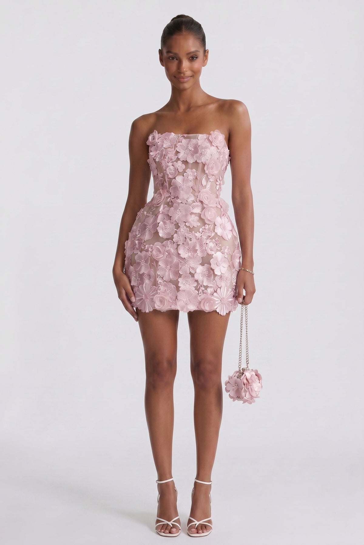 Women's Raised Petal Lace Mini Cocktail Dress - Blush Pink