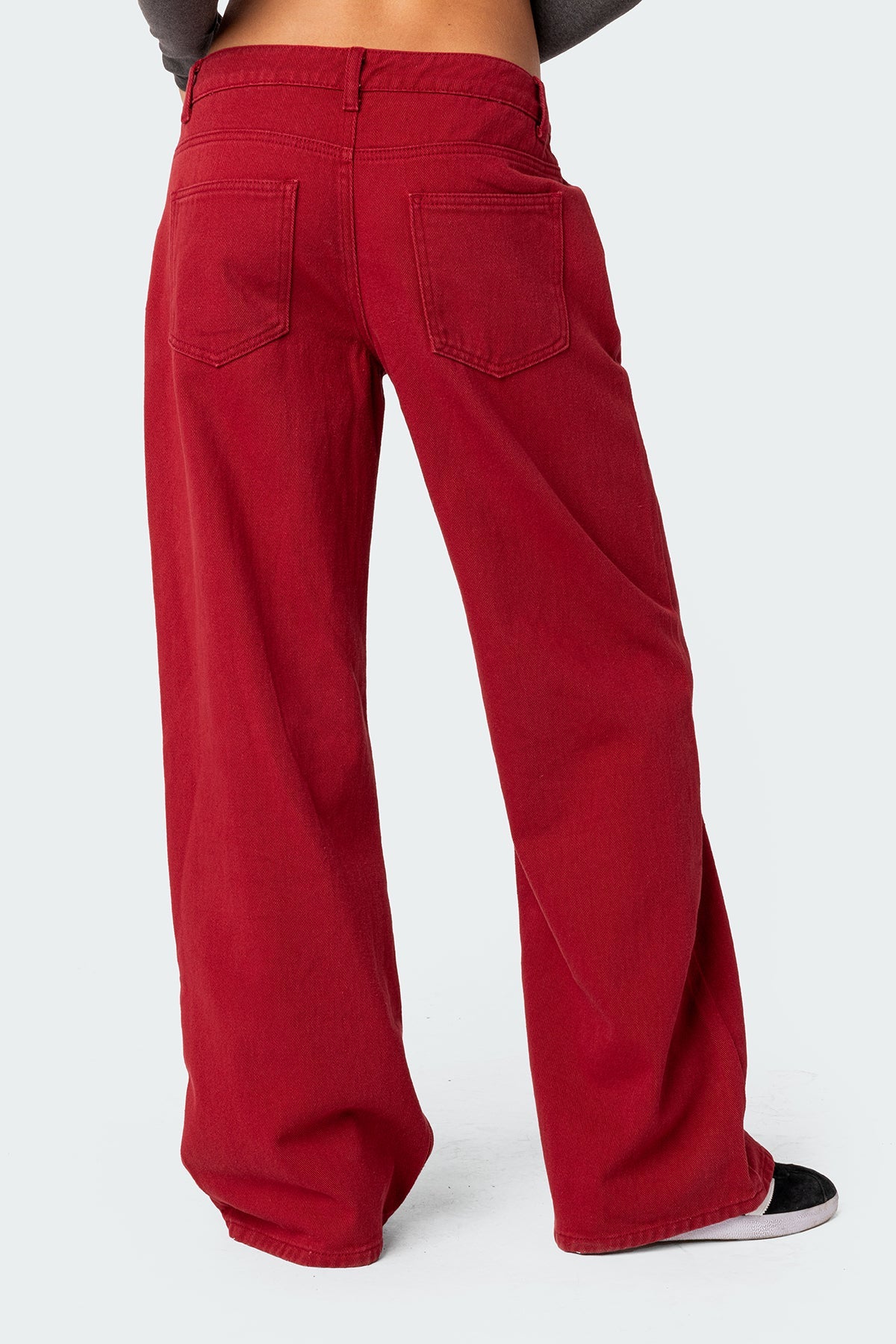 Women's Red Low Rise Wide Leg Jeans - Red