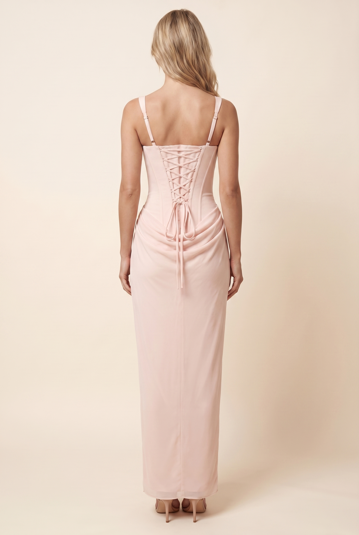 Women's Square Neck Corset Formal Maxi Dress - Blush