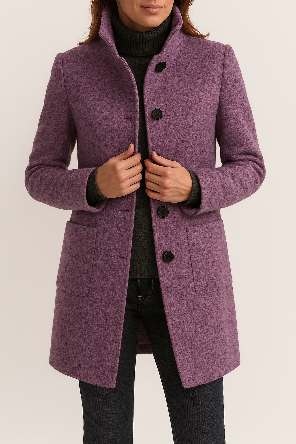 Women's Stand Collar Wool Blend Coat - Lilac