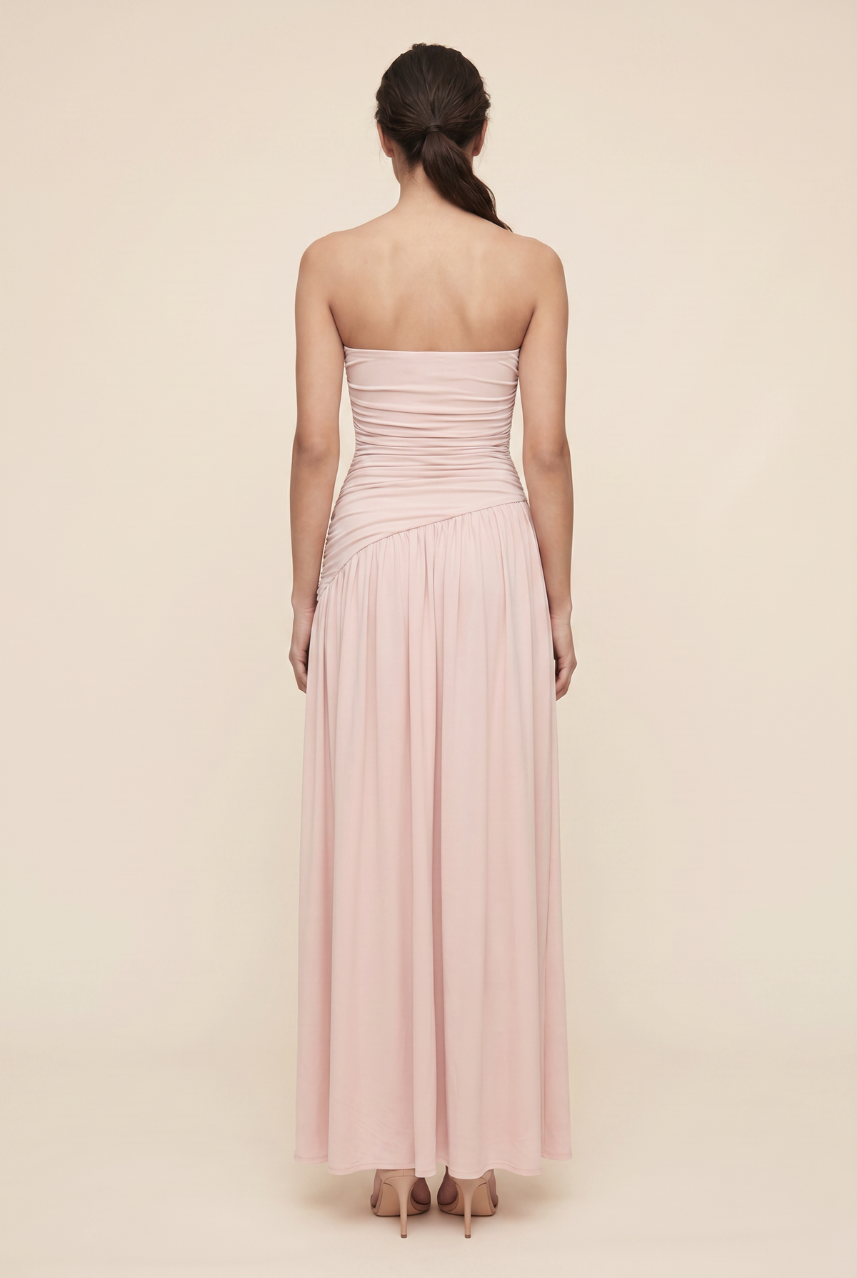 Women's Strapless Ruched Slit Formal Maxi Dress - Light Pink